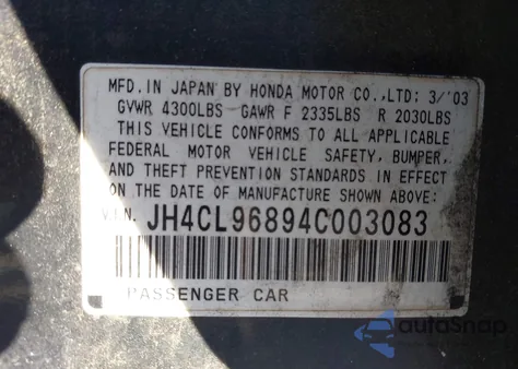 2004 Acura Tsx z USA, uszkodzony, nr VIN JH4CL96894C003083